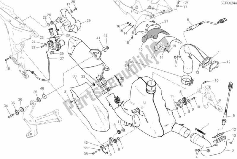 All parts for the Exhaust System of the Ducati Multistrada 1200 Enduro Touring Brasil 2018